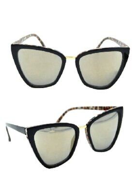 Steve Madden Leopard/Black Mirrored Cat Eye Sunglasses compare to Quay